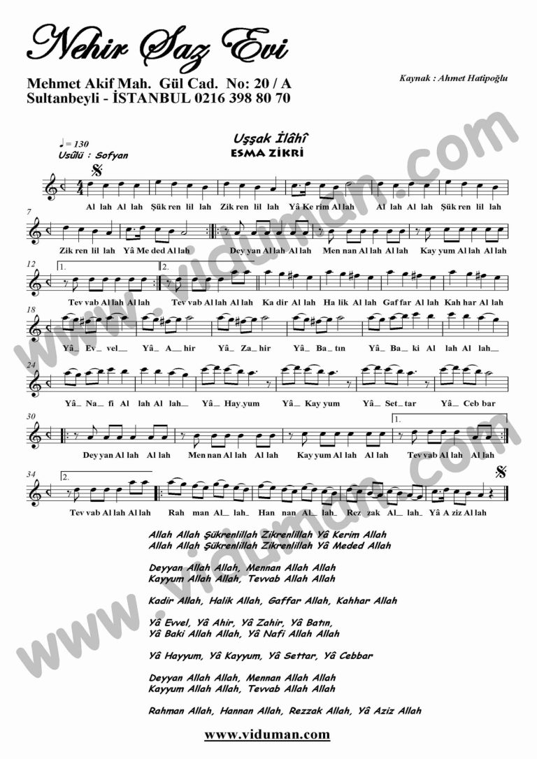 Esma Zikri-Ney-Ilahi-Notalari