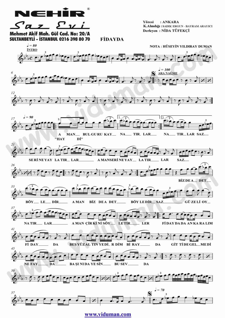 Fidayda-SOL 1-Baglama-Saz-Notalari