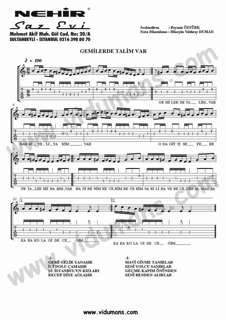 Gemilerde Talim Var-Gitar-Tab-Solo-Notalari