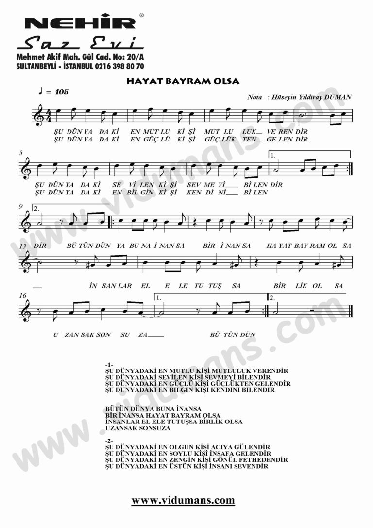 Hayat Bayram Olsa-Keman-Notalari