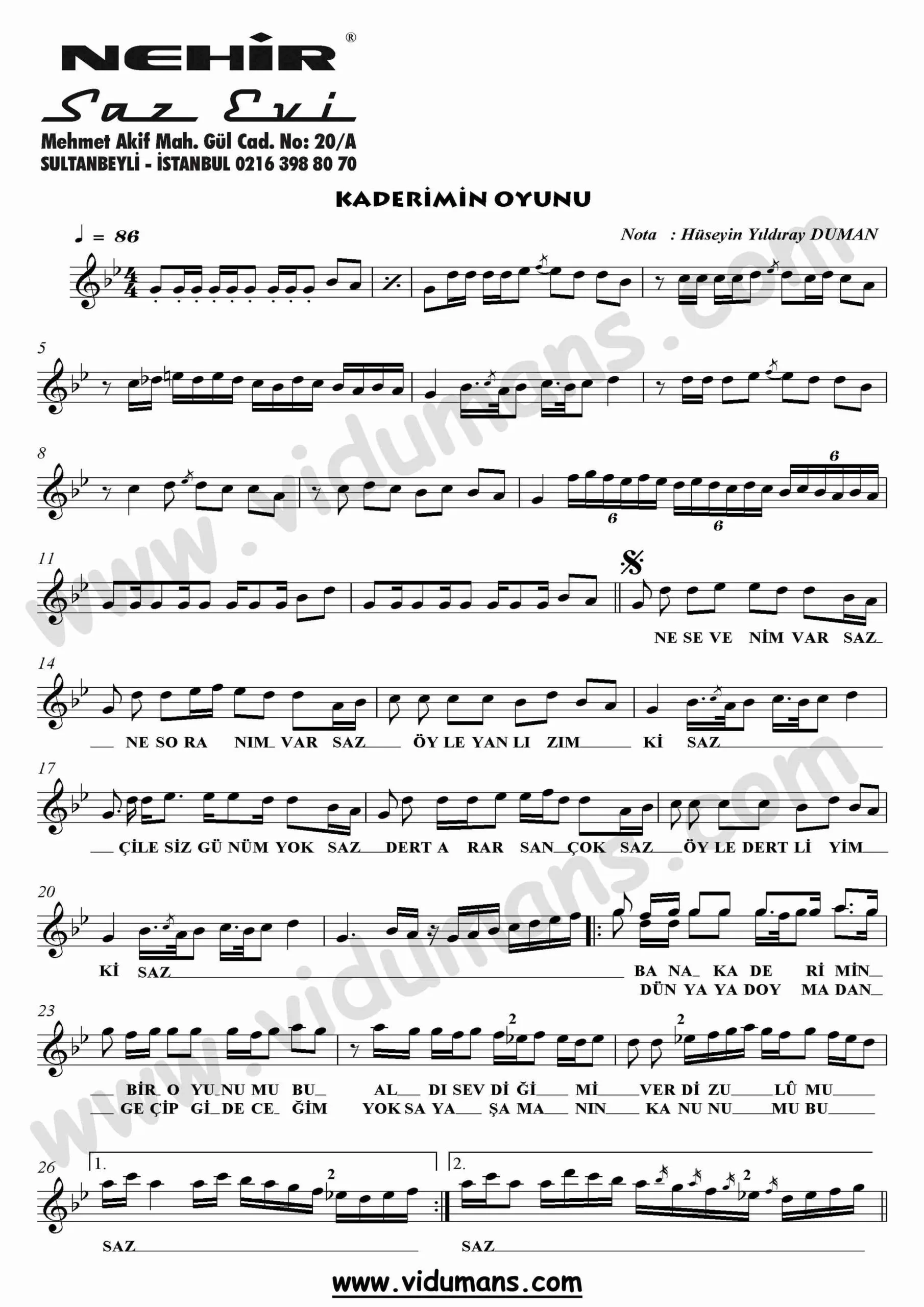 Kaderimin Oyunu-SOL_1-Orhan-Gencebay-Saz-Notalari