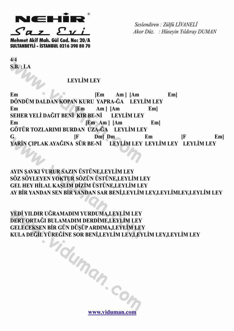 Leylim Ley-Gitar-Ritim-Akorlari