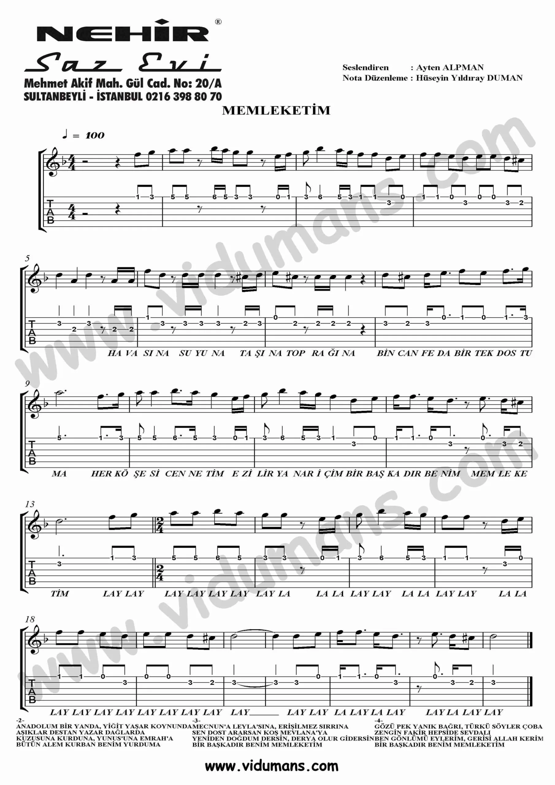 Memleketim-Gitar-Tab-Solo-Notalari