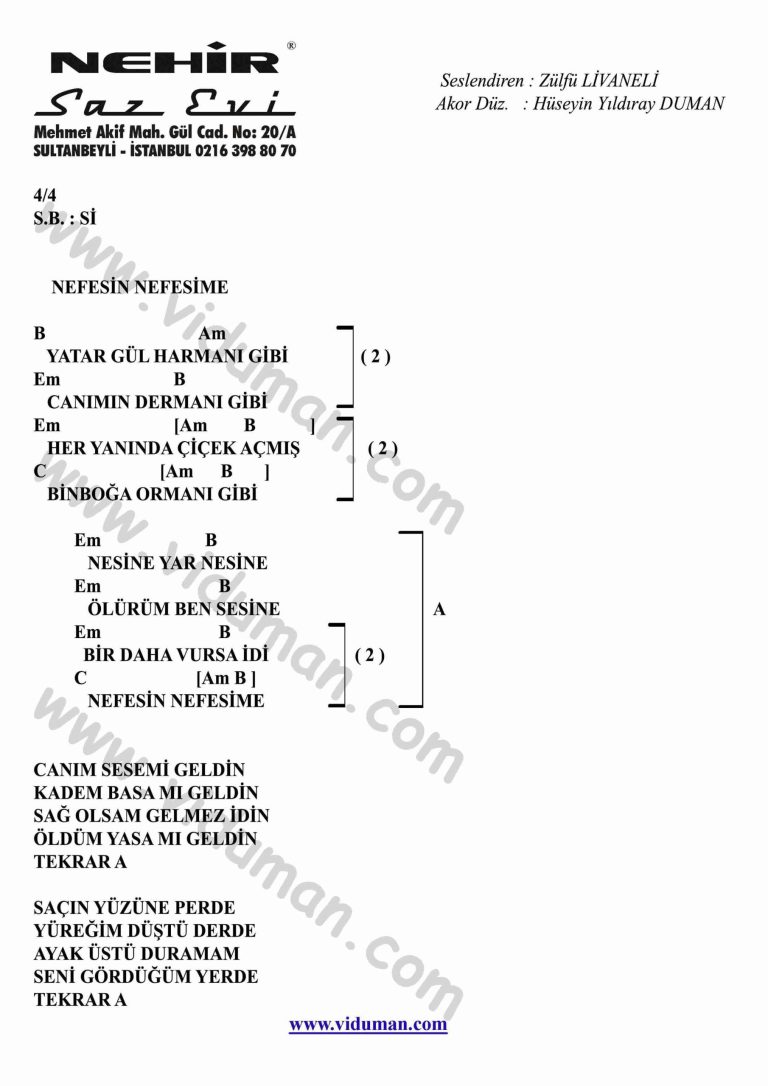 Nefesin Nefesime-Gitar-Ritim-Akorlari