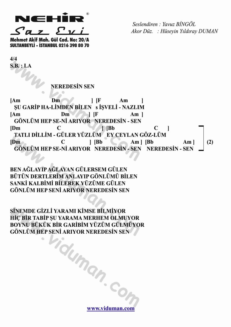Neredesin Sen-Gitar-Ritim-Akorlari