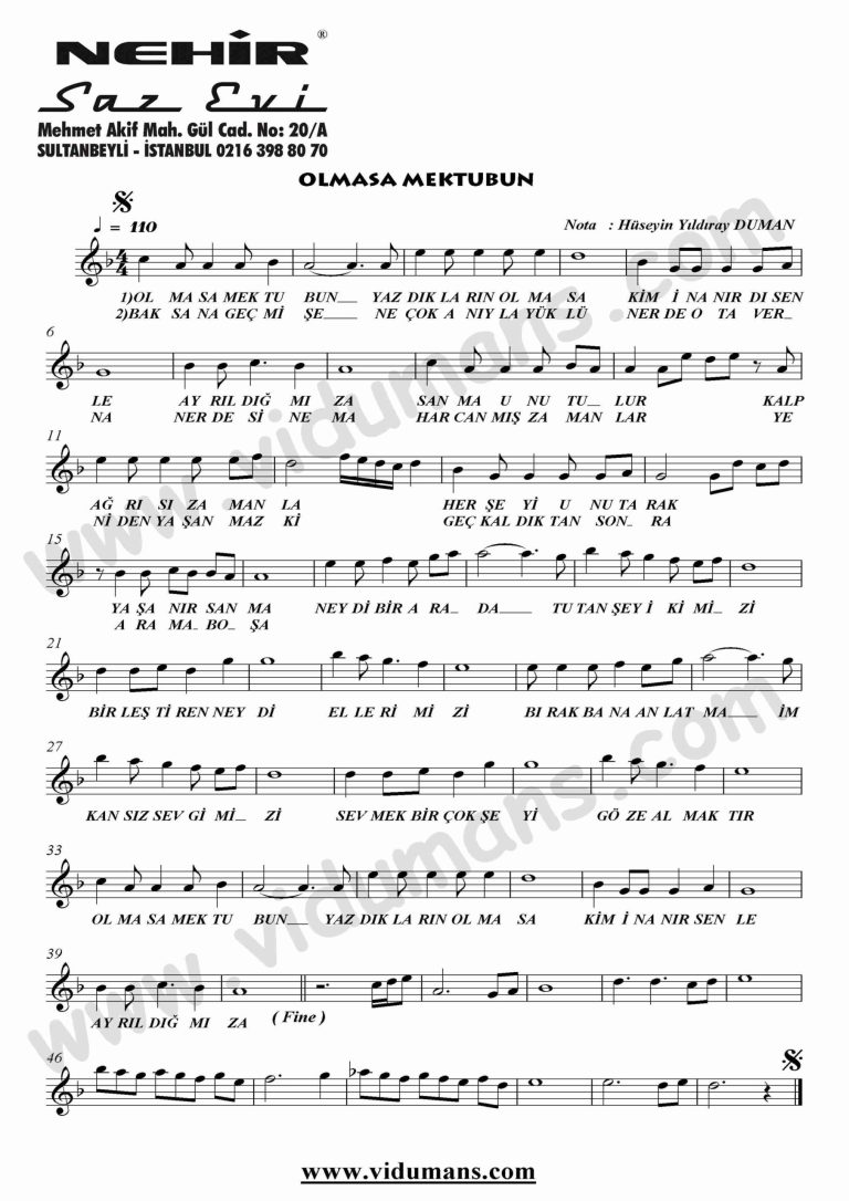 Olmasa Mektubun-Keman-Notalari