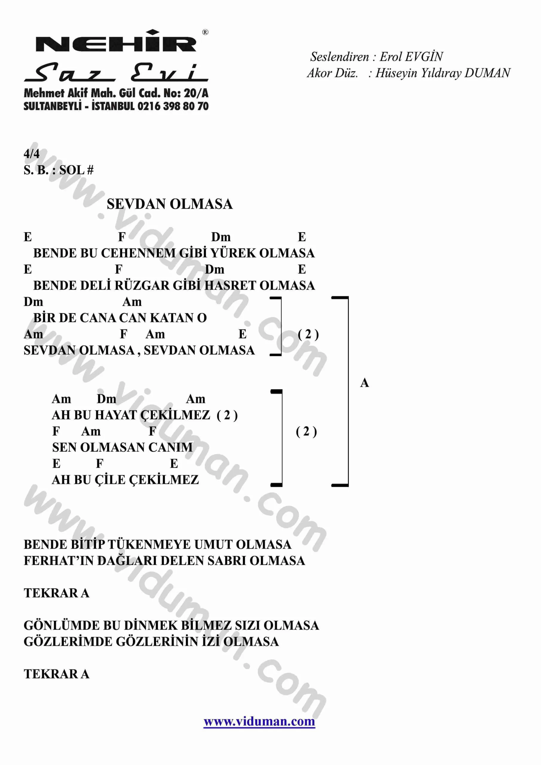 Sevdan Olmasa-Gitar-Ritim-Akorlari