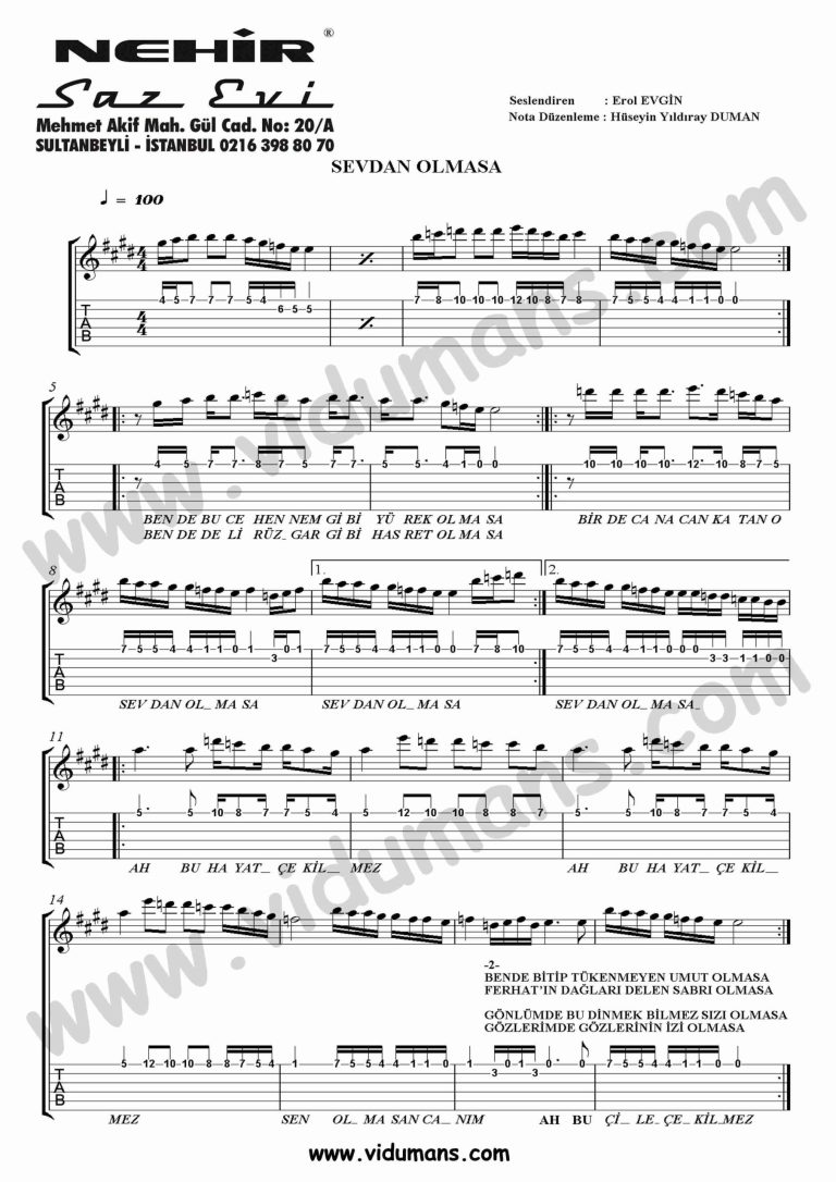 Sevdan Olmasa-Gitar-Tab-Solo-Notalari
