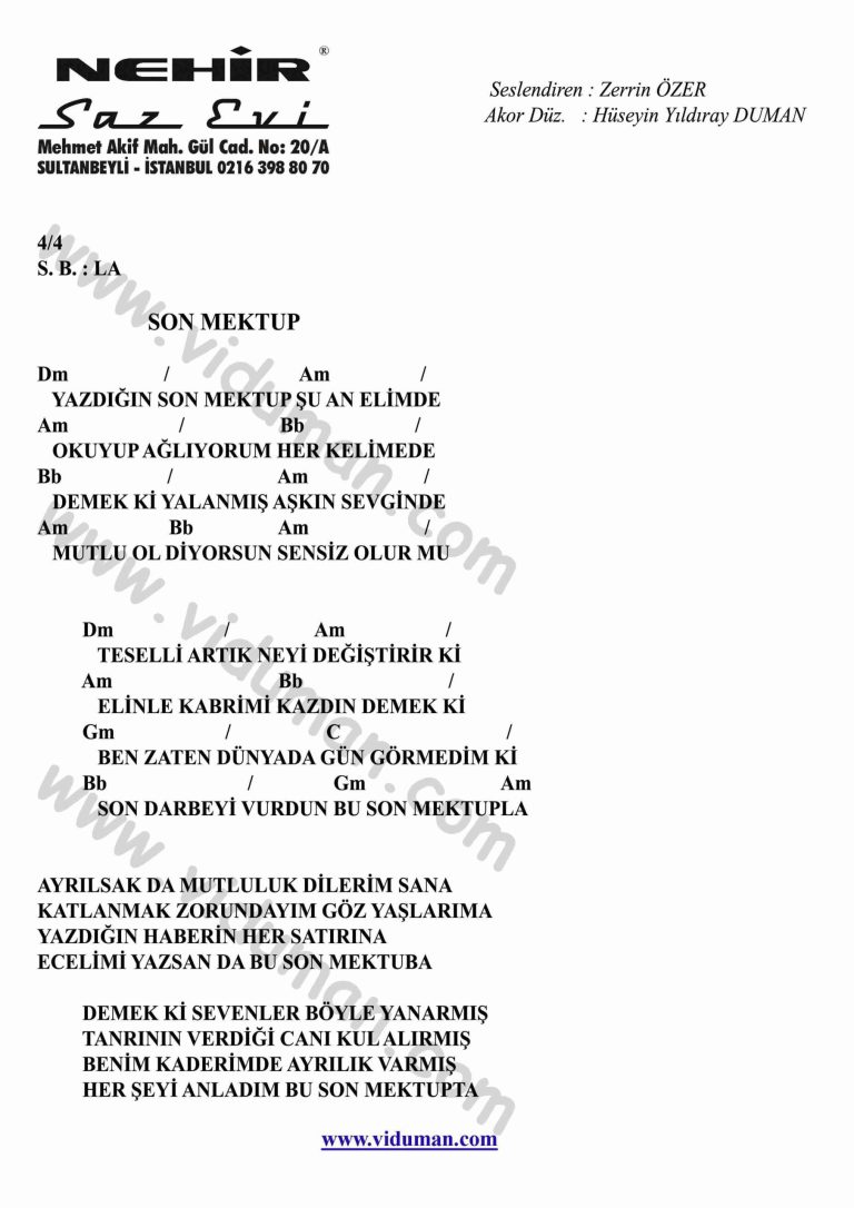 Son Mektup-Gitar-Ritim-Akorlari