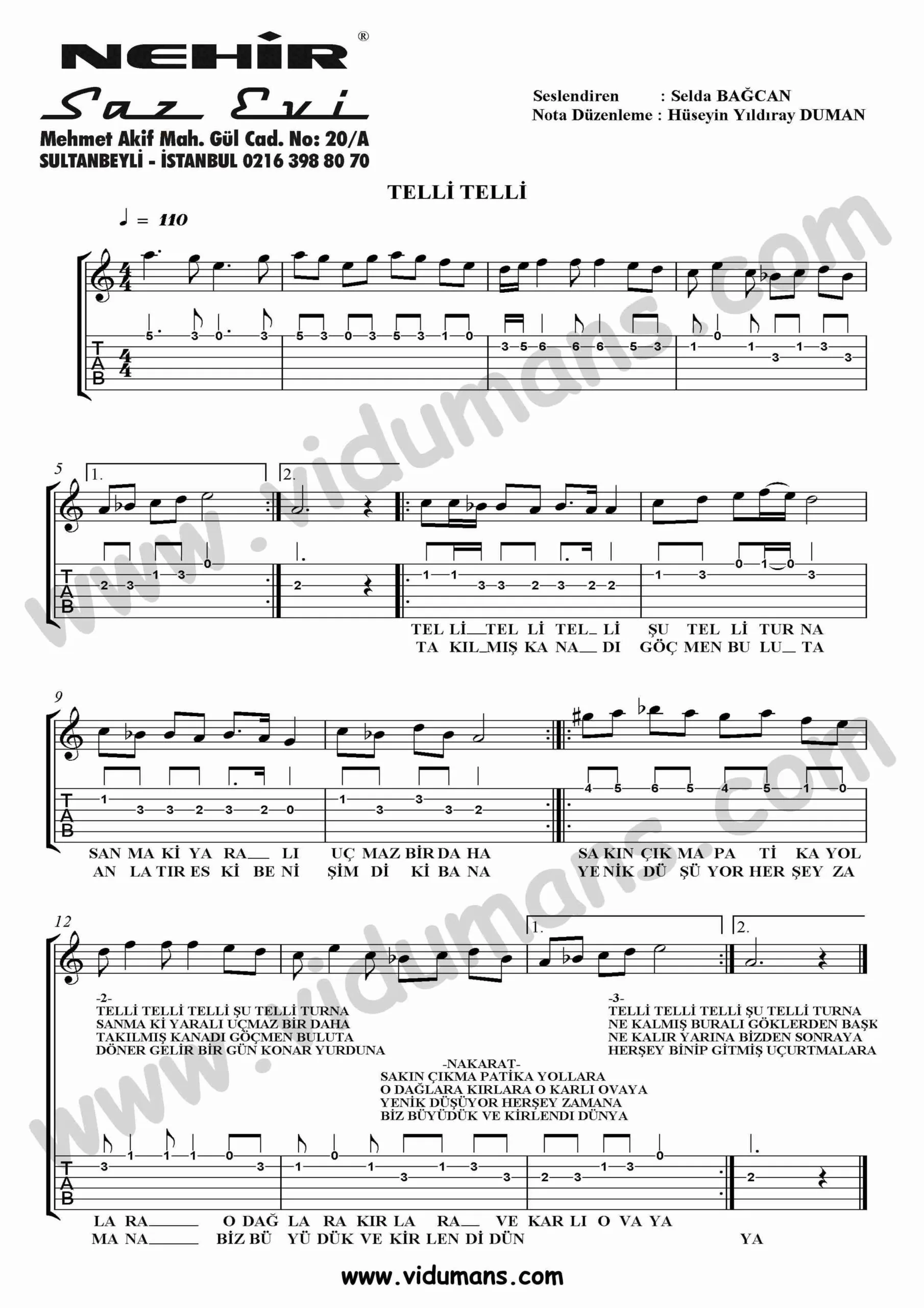 Telli Telli-Gitar-Tab-Solo-Notalari