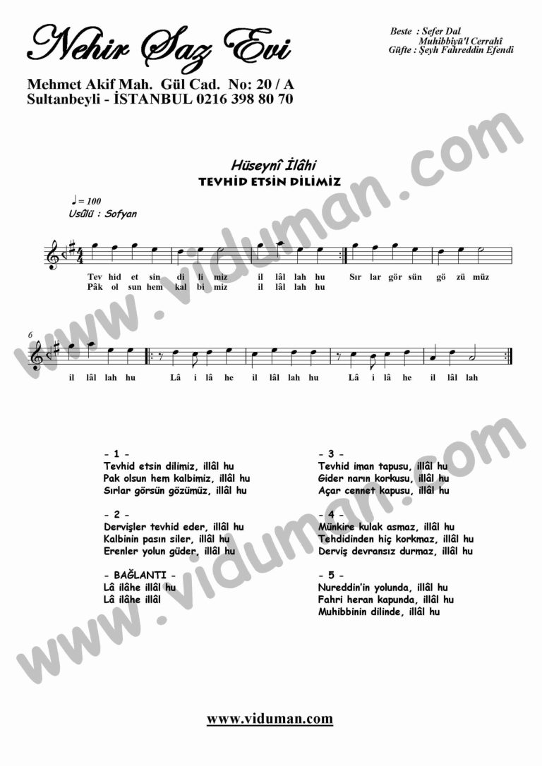 Tevhid Etsin Dilimiz-Ney-Ilahi-Notalari