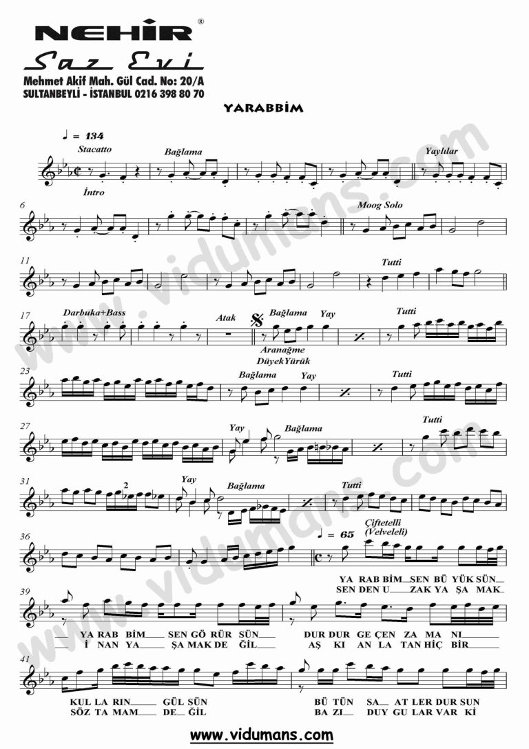 Yarabbim-SOL_1-Orhan-Gencebay-Saz-Notalari