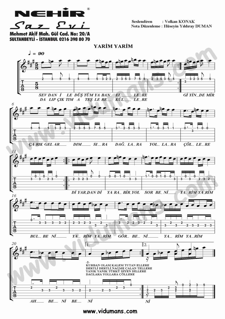 Yarim Yarim-Gitar-Tab-Solo-Notalari