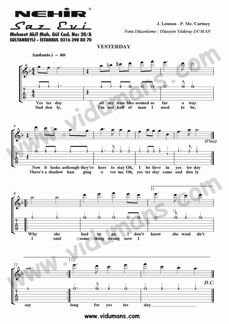 Yesterday-Gitar-Tab-Solo-Notalari