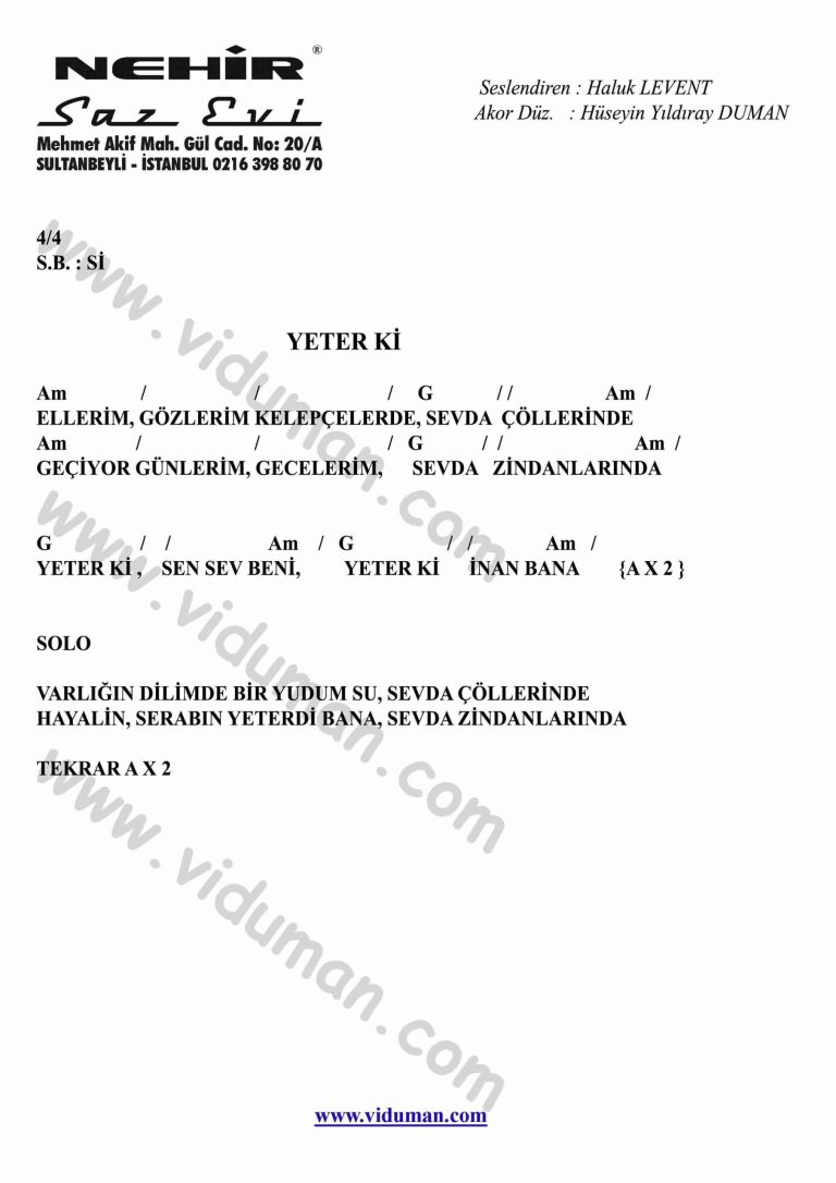 Yeter ki-Gitar-Ritim-Akorlari