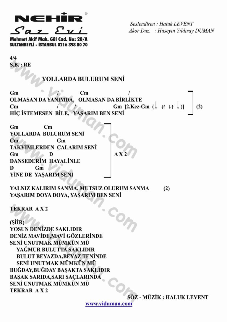Yollarda Bulurum Seni-Gitar-Ritim-Akorlari