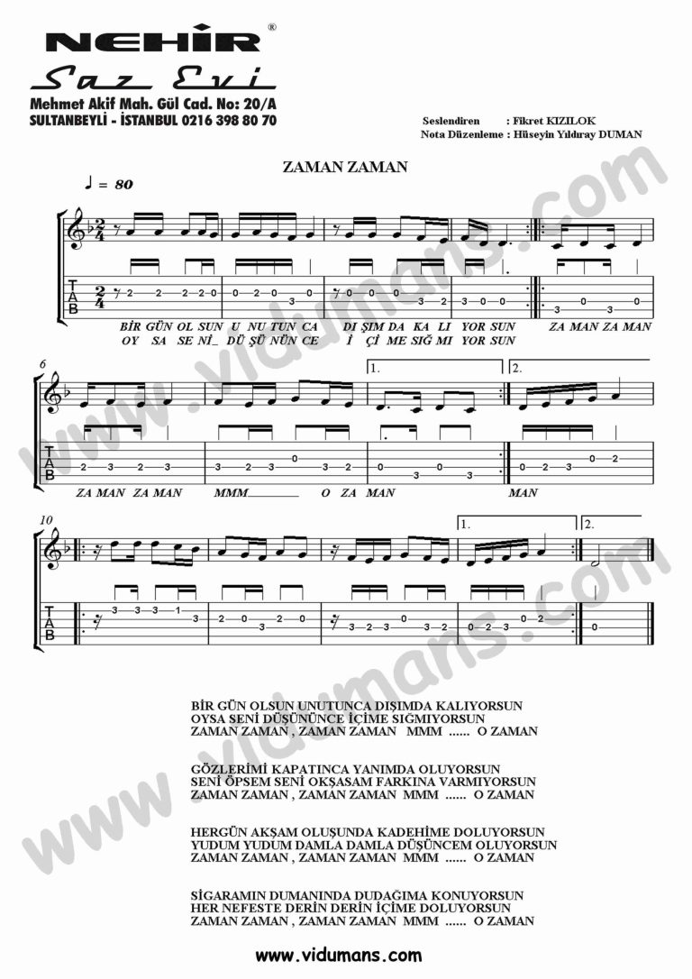 Zaman Zaman-Gitar-Tab-Solo-Notalari