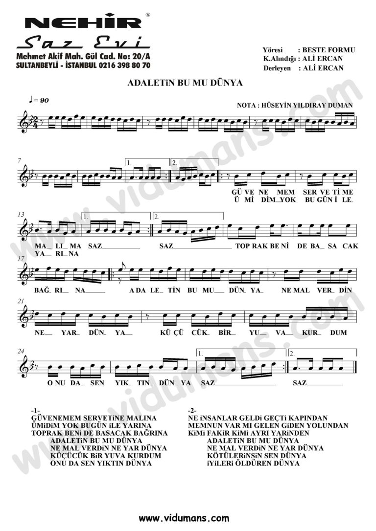Adaletin Bu Mu Dunya-Baglama-Saz-Notalari