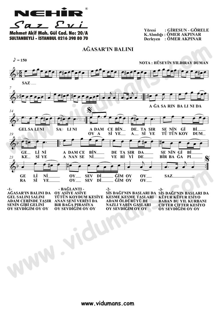 Agasarin Balini-Baglama-Saz-Notalari