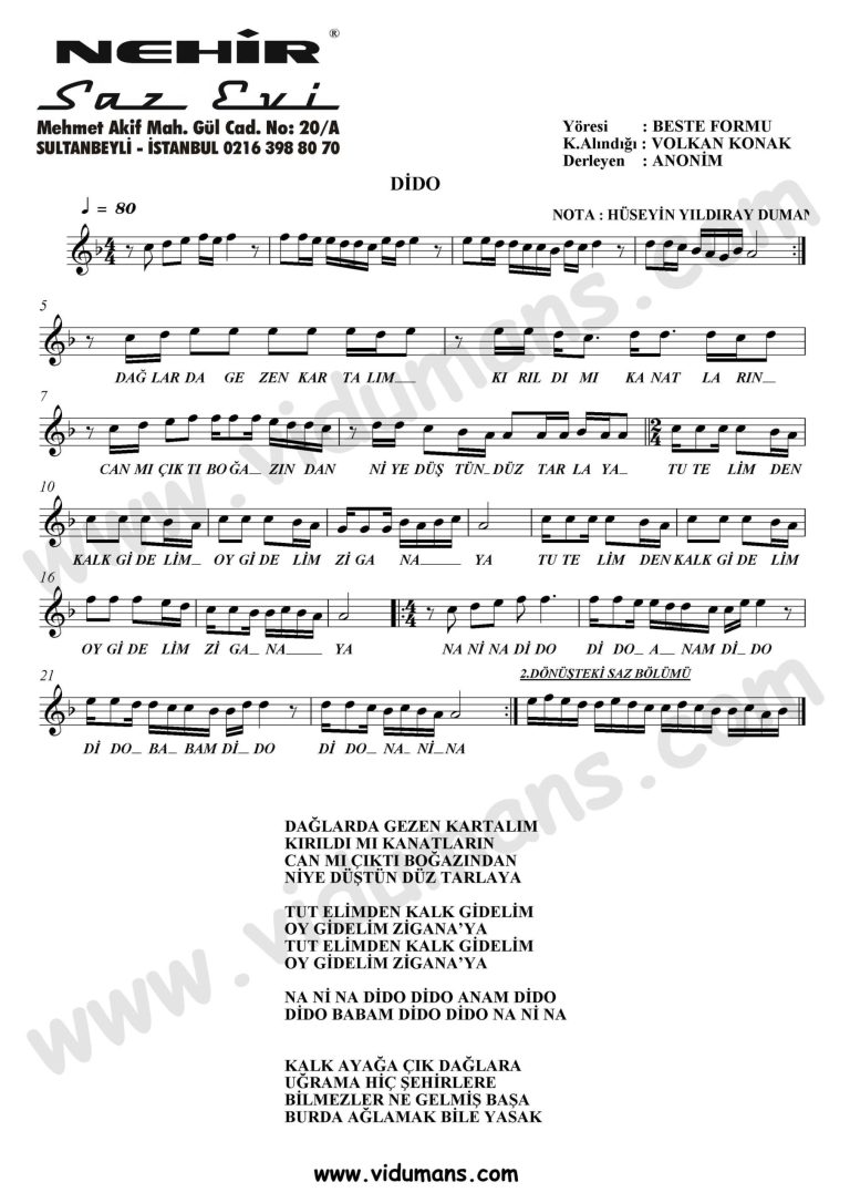 Dido-Baglama-Saz-Notalari