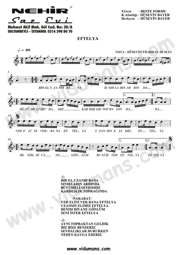 Eftelya-Baglama-Saz-Notalari