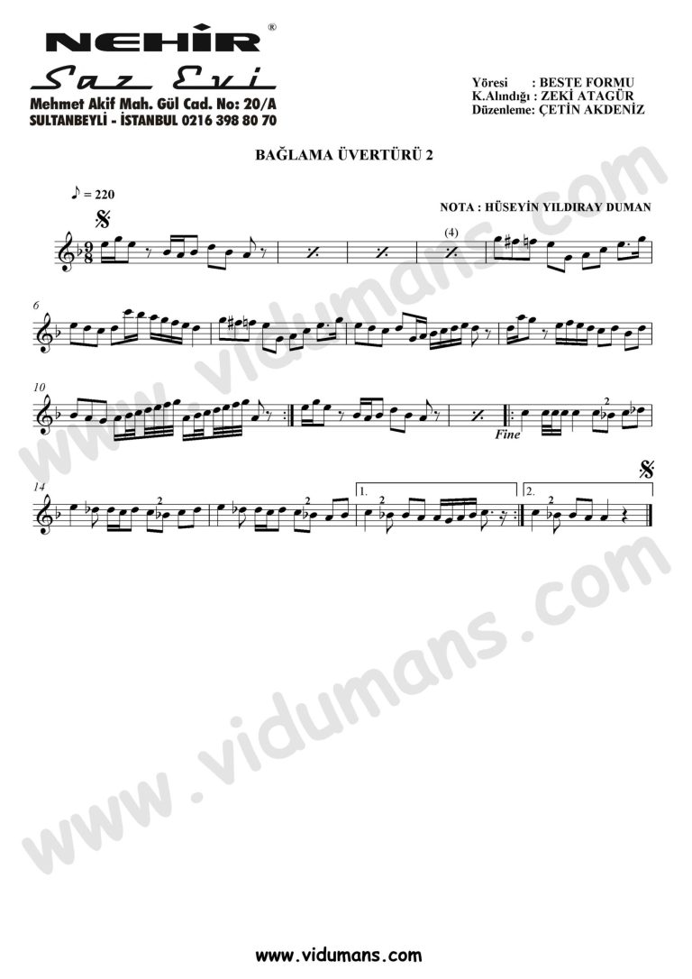 Baglama Uverturu 2-Baglama-Saz-Notalari