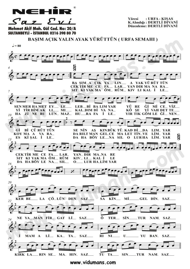 Basim Acik Yalin Ayak Yuruttun Urfa Semahi_1-Baglama-Saz-Notalari