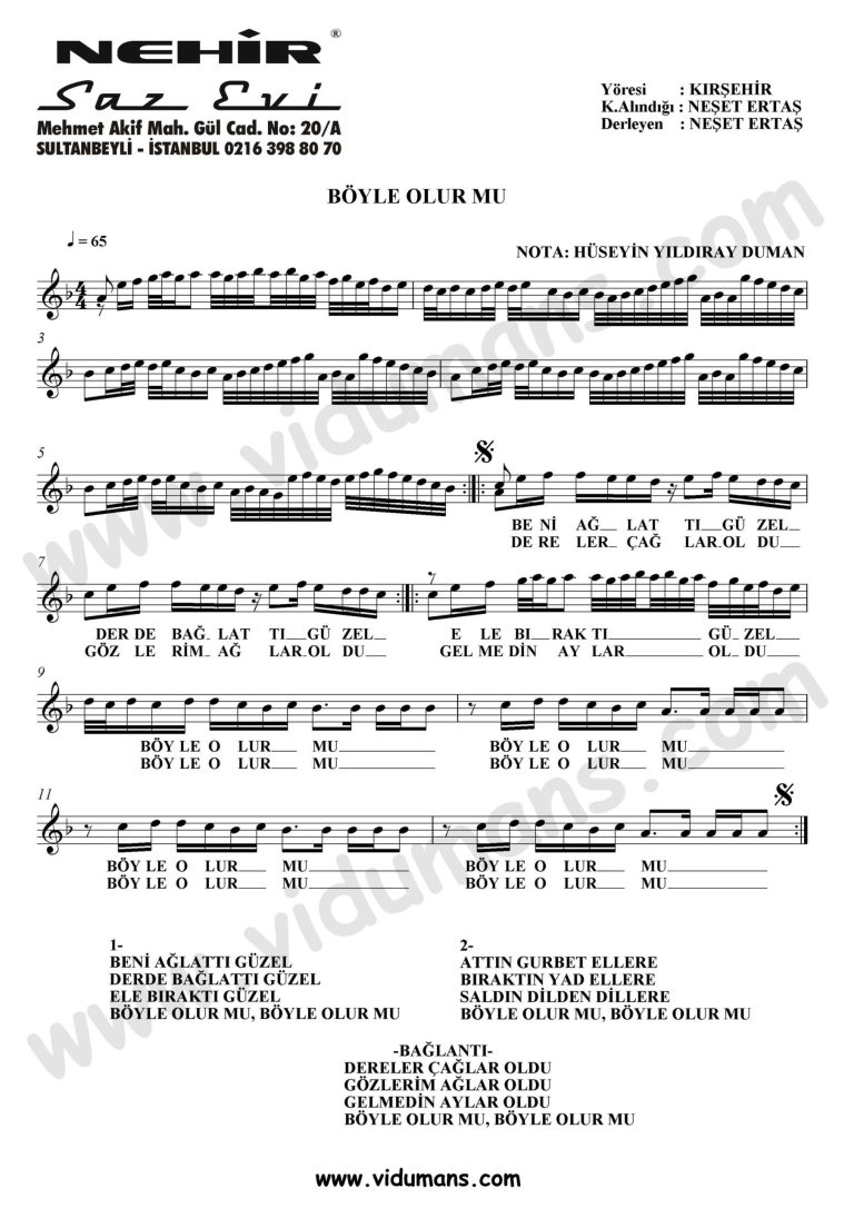 Boyle Olur Mu-Baglama-Saz-Notalari
