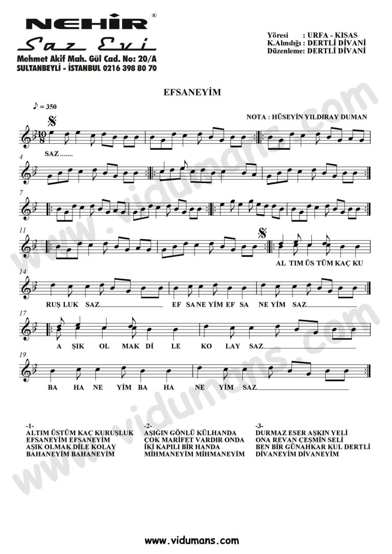 Efsaneyim-Baglama-Saz-Notalari