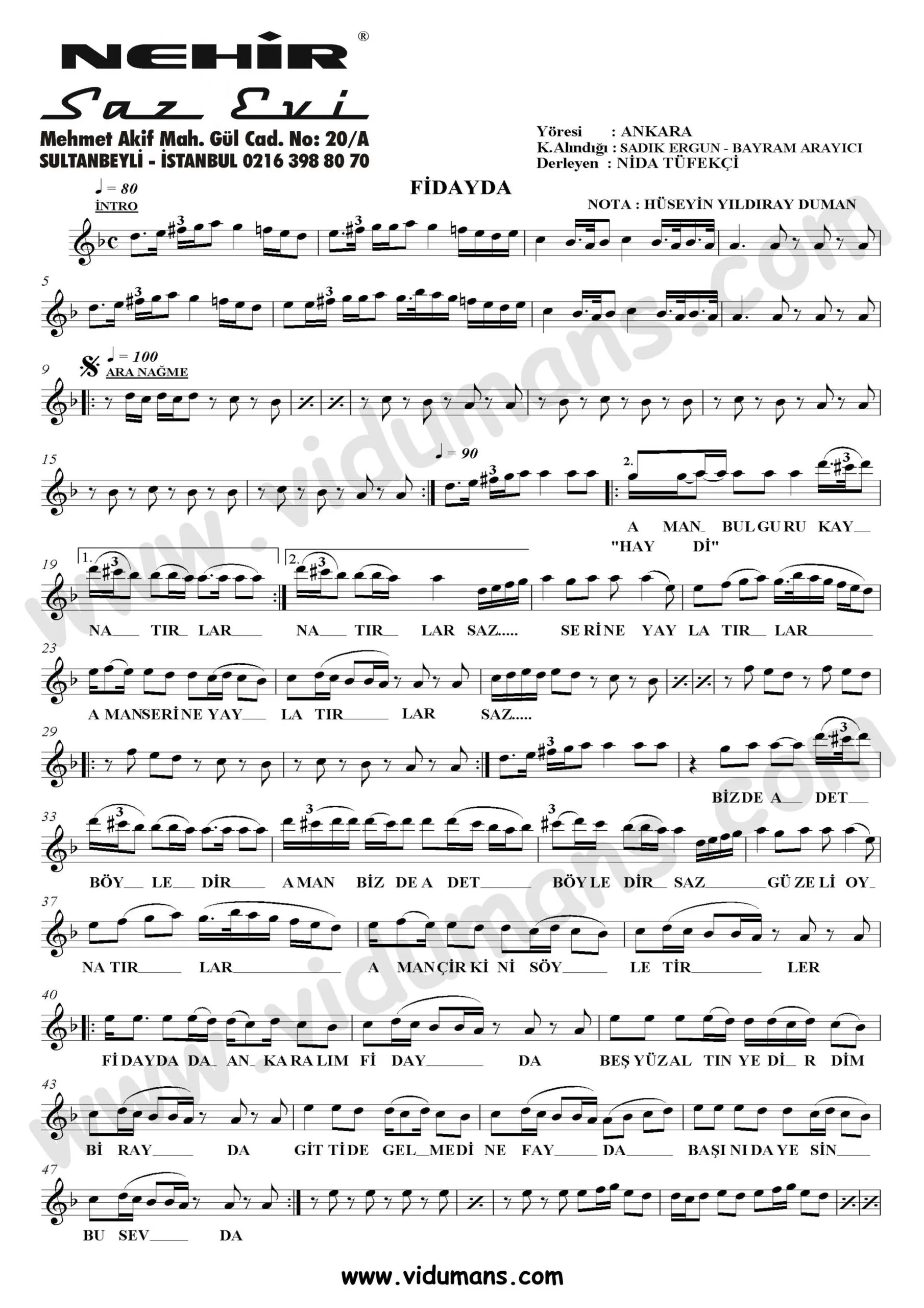 Fidayda - La_1-Baglama-Saz-Notalari