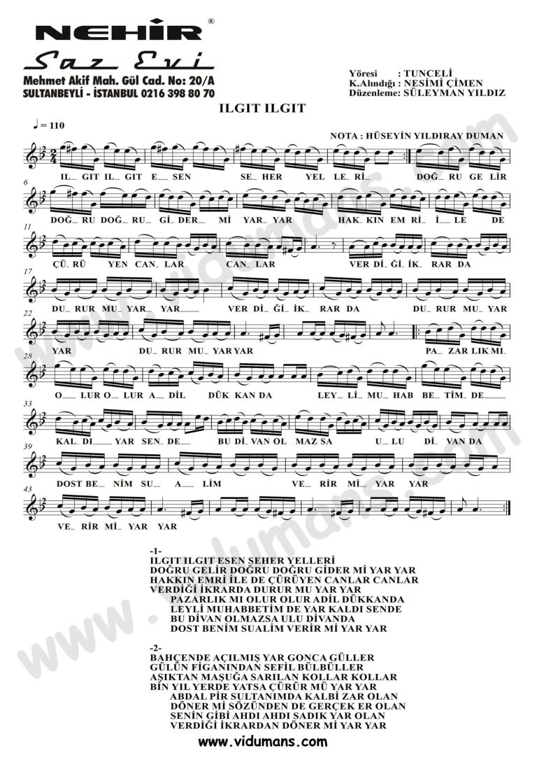 Ilgit Ilgit pazarlik mi olur adil dukkanda -Baglama-Saz-Notalari