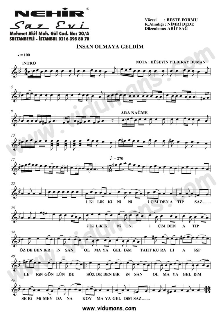 Insan Olmaya Geldim_1-Baglama-Saz-Notalari