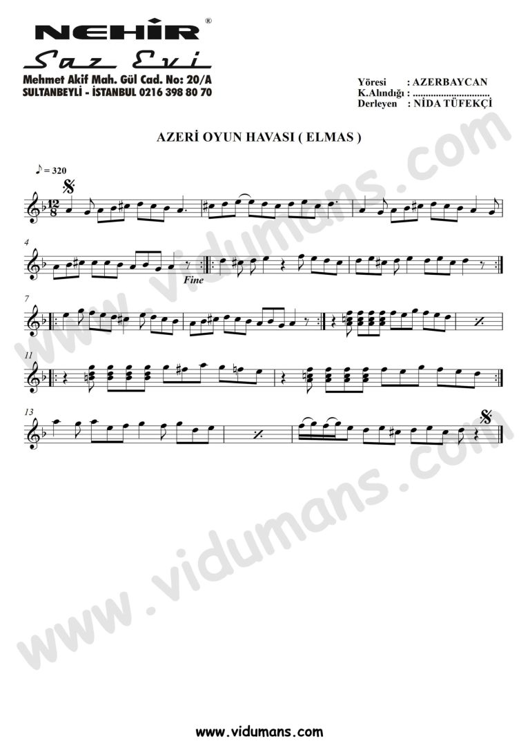 Azeri Oyun Havasi (Elmas)-Baglama-Saz-Notalari