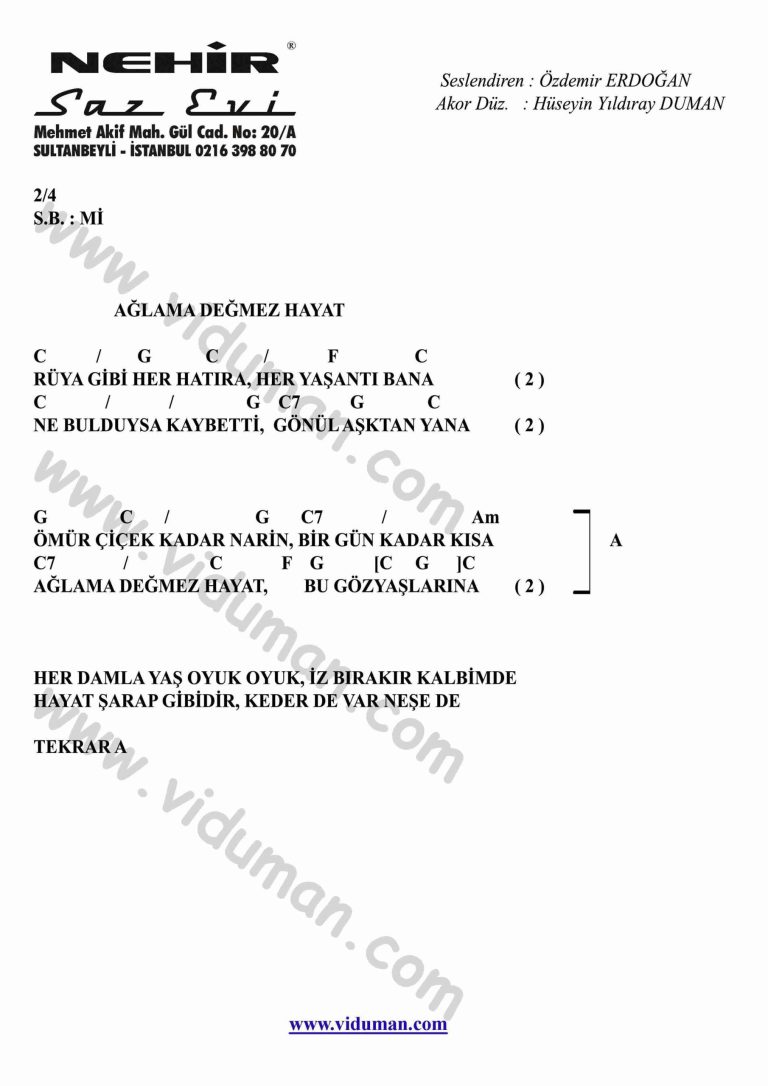 Aglama Degmez Hayat-Gitar-Ritim-Akorlari