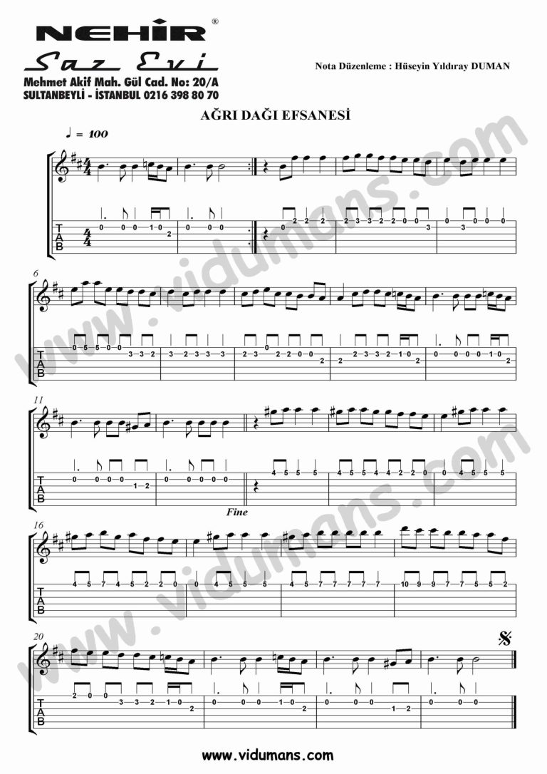 Agri Dagi Efsanesi-Gitar-Solo-Tab-Notalari