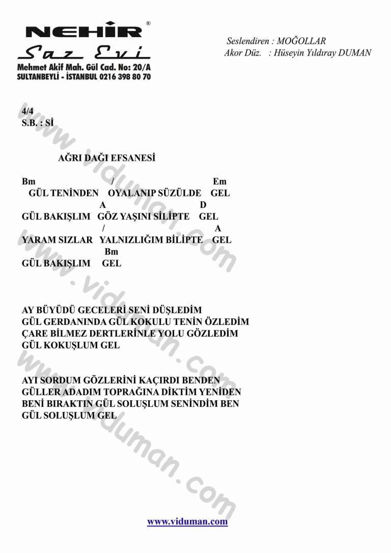 Agri Dagi Efsanesi-Gitar-Ritim-Akorlari