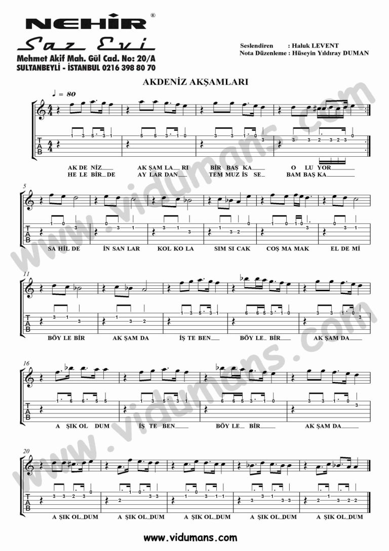 Akdeniz Aksamlari-Gitar-Solo-Tab-Notalari