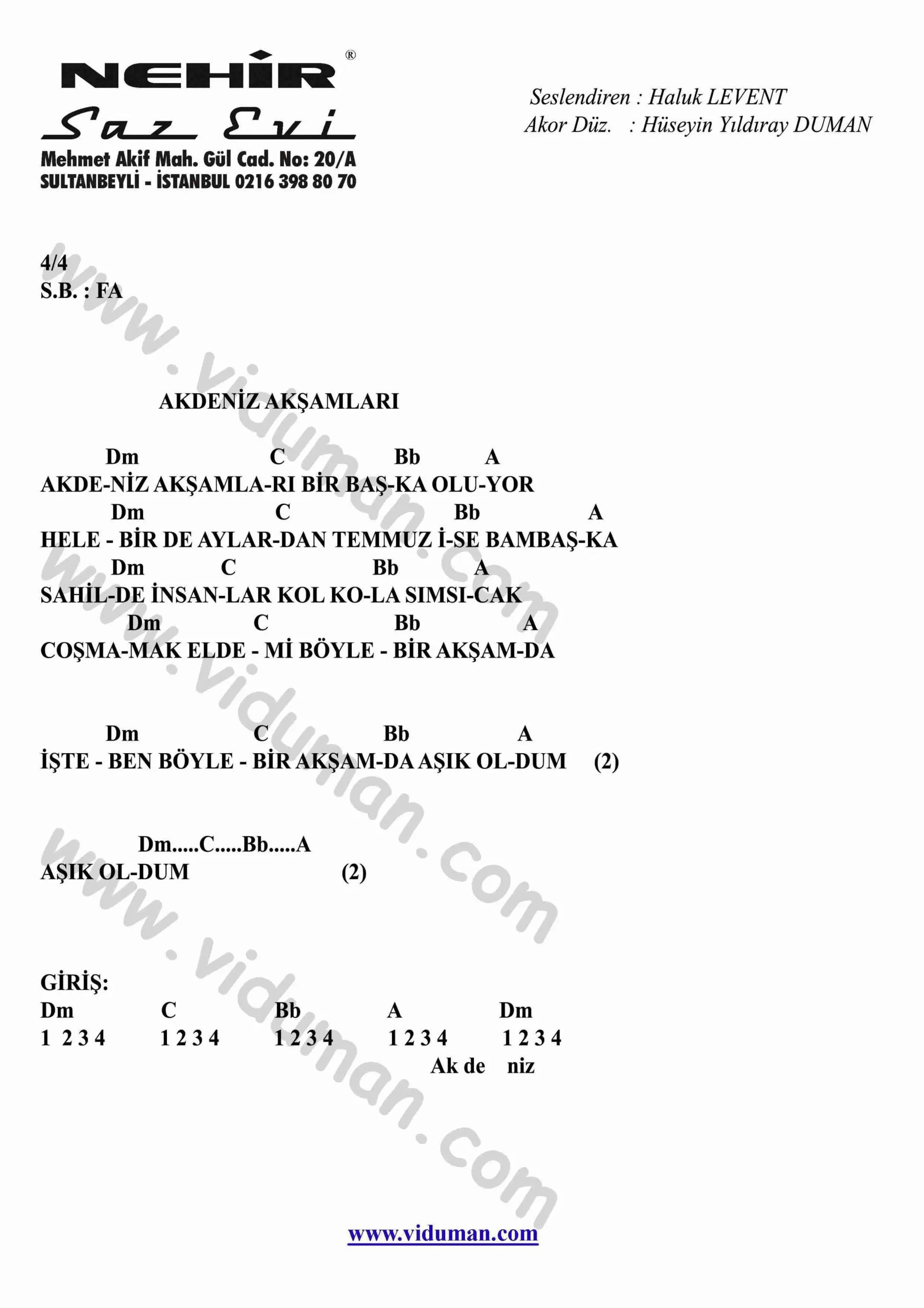 Akdeniz Aksamlari-Gitar-Ritim-Akorlari