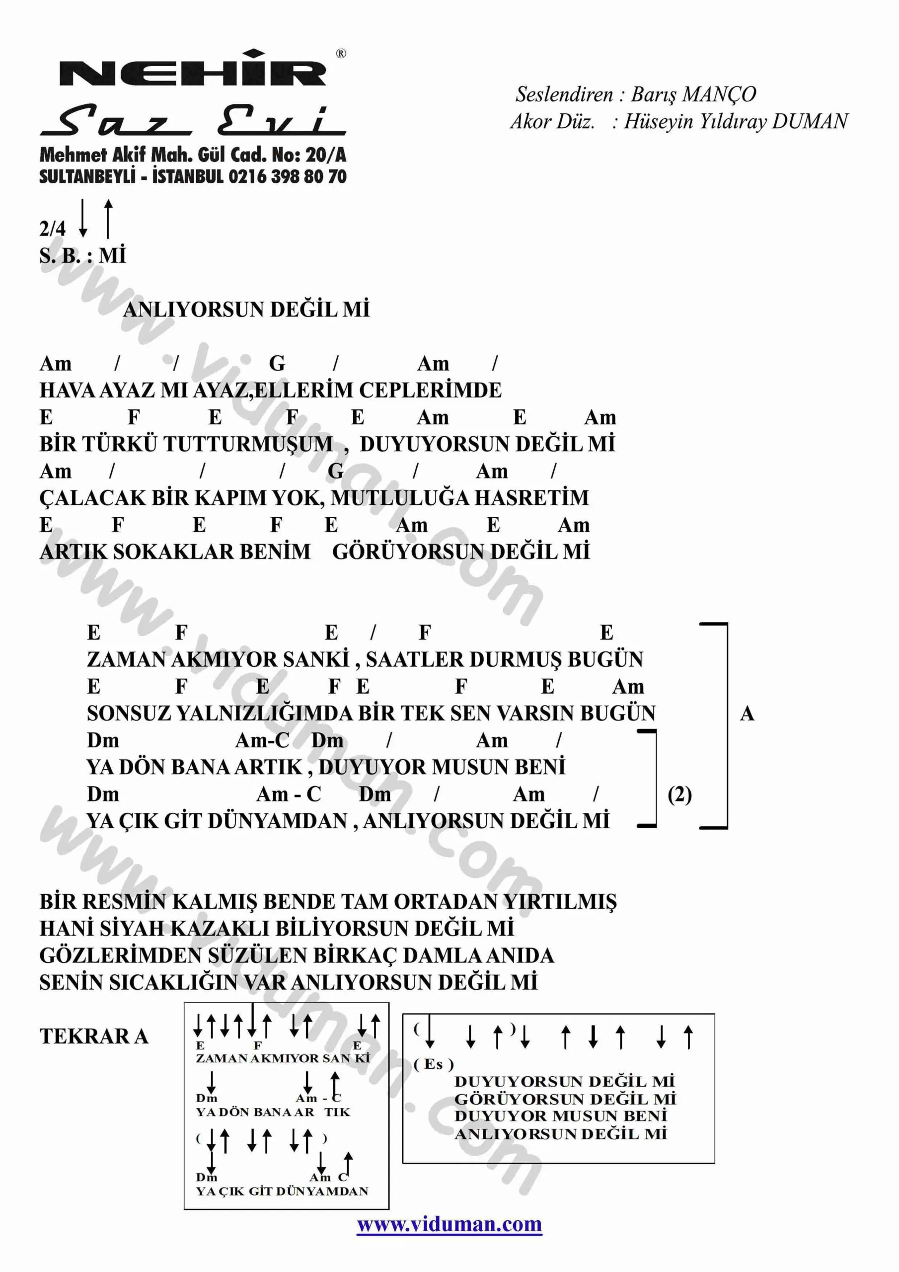 Anliyorsun Degil Mi-Gitar-Ritim-Akorlari