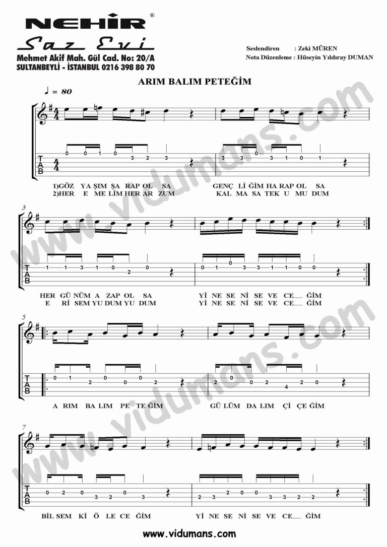 Arim Balim Petegim-Gitar-Solo-Tab-Notalari