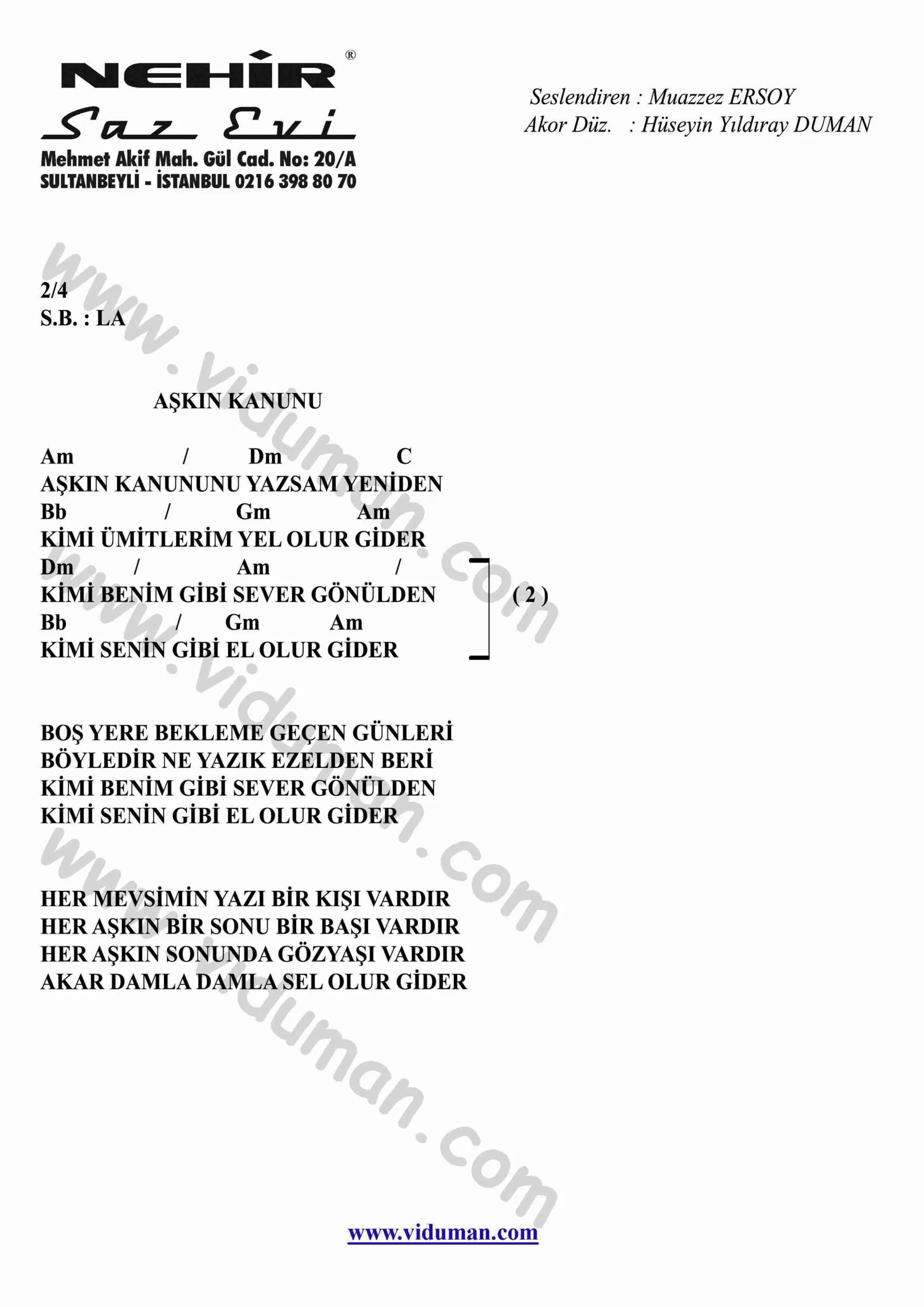Askin Kanununu-Gitar-Ritim-Akorlari