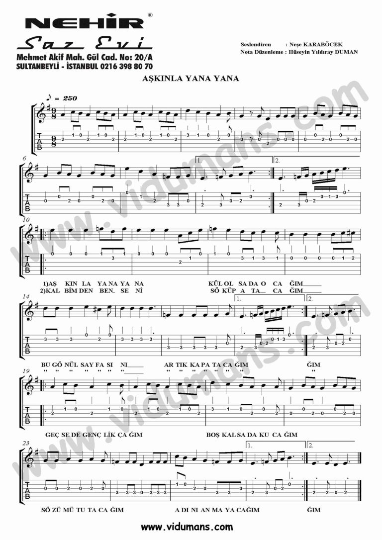 Askinla Yana Yana-Gitar-Solo-Tab-Notalari