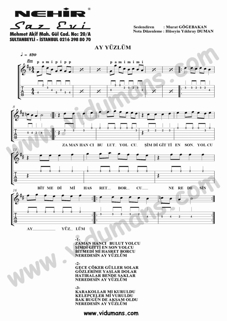 Ay Yuzlum-Gitar-Solo-Tab-Notalari