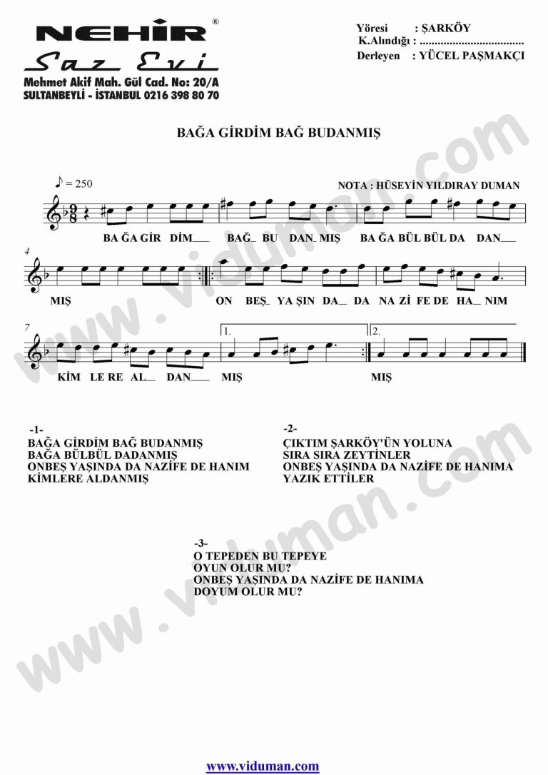 Baga Girdim Bag Budanmis-Baglama-Saz-Notalari