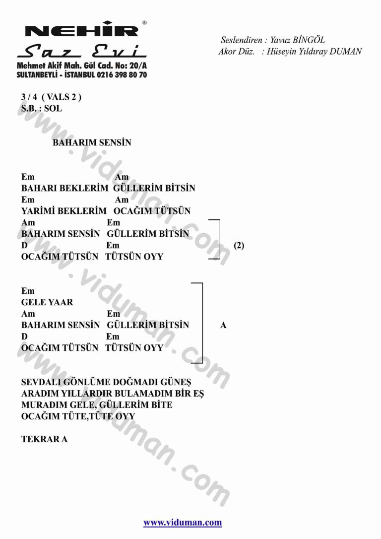 Baharim Sensin-Gitar-Ritim-Akorlari