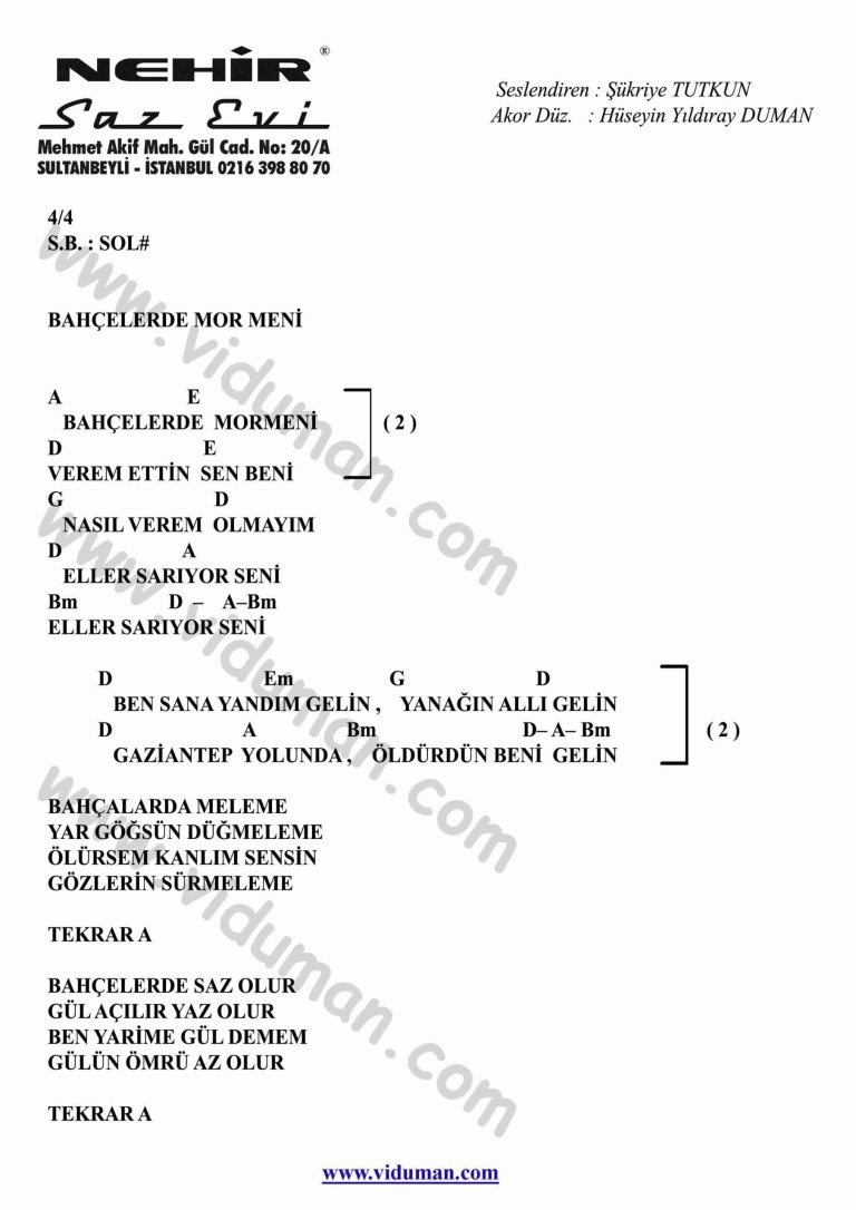 Bahcelerde Mor Meni-Gitar-Ritim-Akorlari