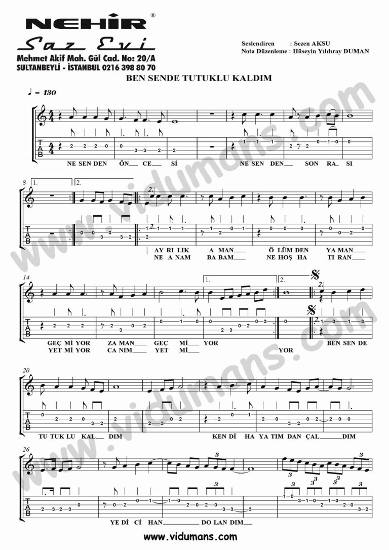 Ben Sende Tutuklu Kaldim_1-Gitar-Tab-Solo-Notalari