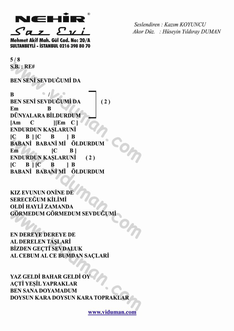 Ben Seni Sevdugumi Da-Gitar-Ritim-Akorlari