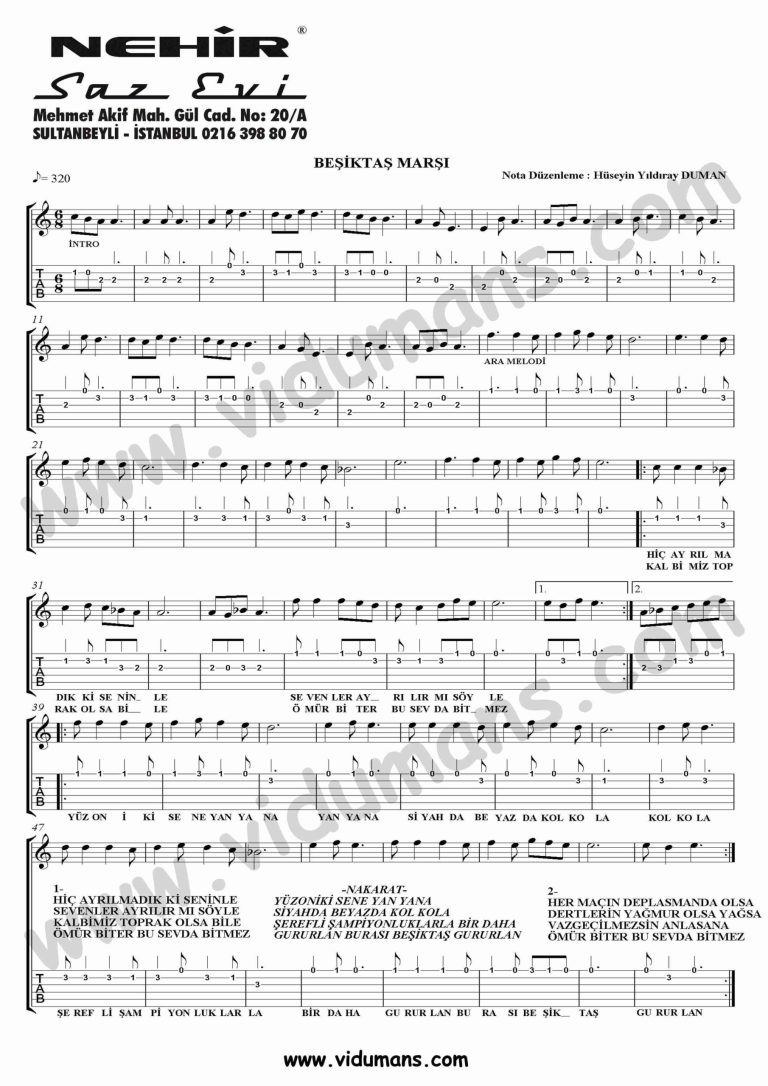 Besiktas Marsi-Gitar-Tab-Solo-Notalari