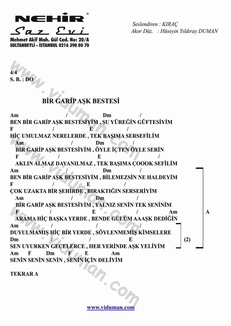 Bir Garip Ask Bestesi-Gitar-Ritim-Akorlari
